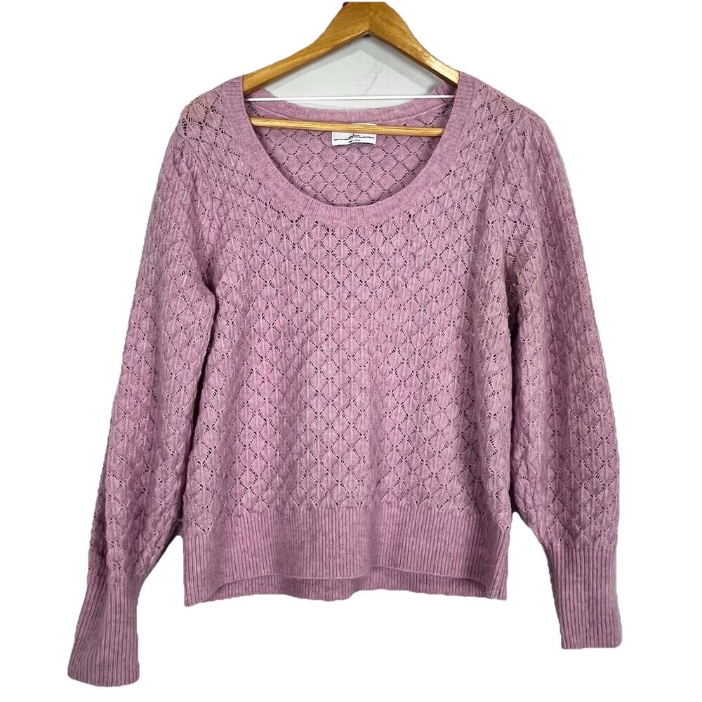 Old Navy Wool Blend Knit Sweater Women L Lavender Soft Textured Pullover - Picture 2 of 11